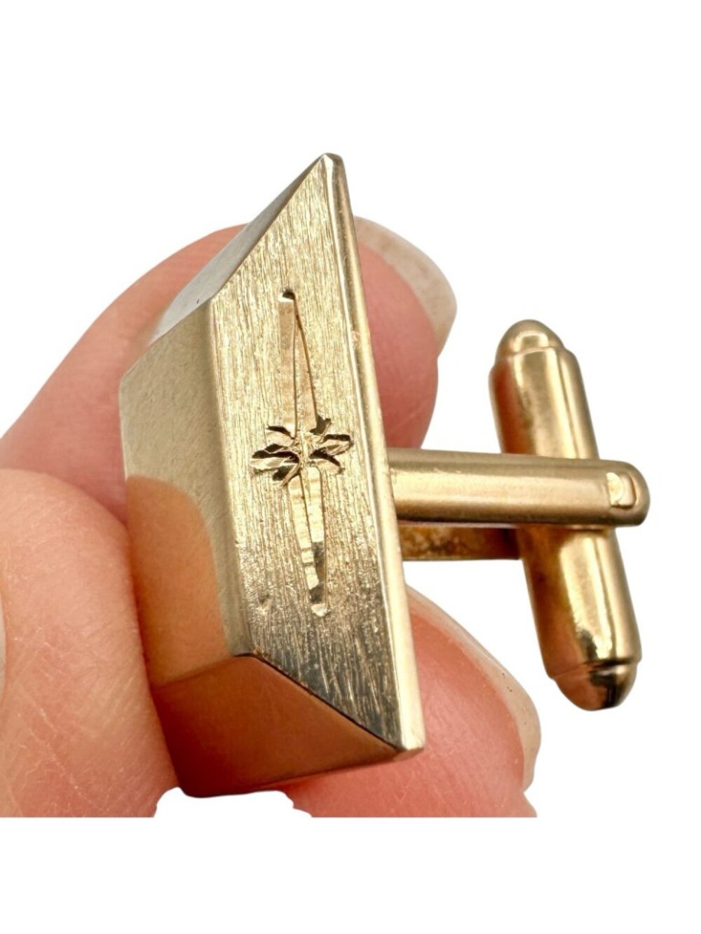 Vintage Shields Cufflinks Gold Tone Etched Mid-Century Quasar Motif No Monogram - Picture 3 of 9